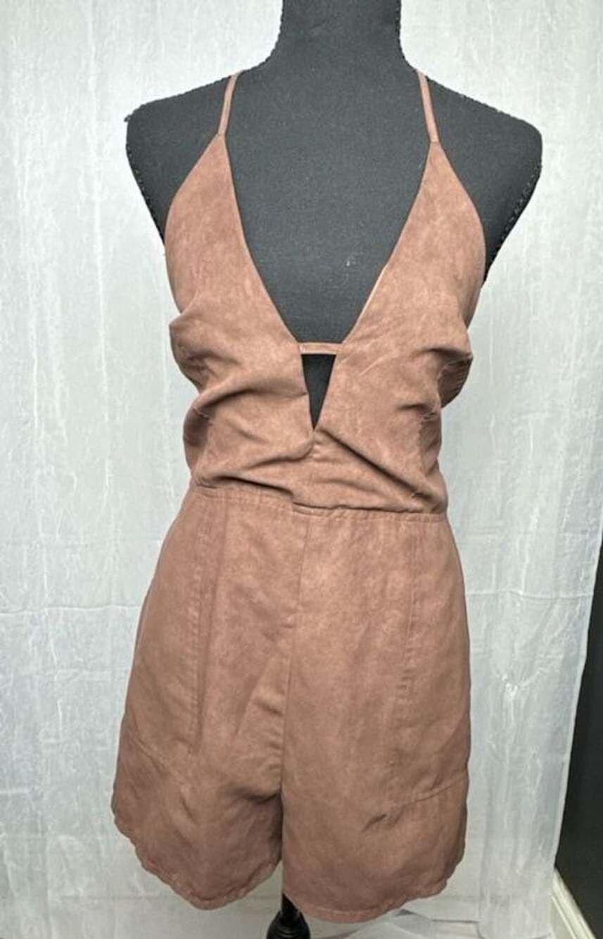 Lush Romper Size L Brown Faux Suede Halter Playsuit